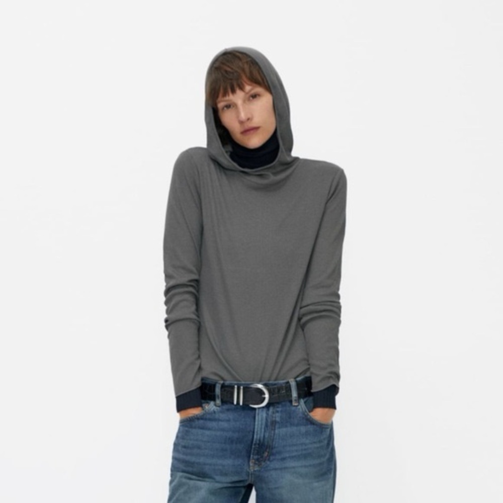 Zara Ribbed T-Shirt with Hood Size Large - NWT
